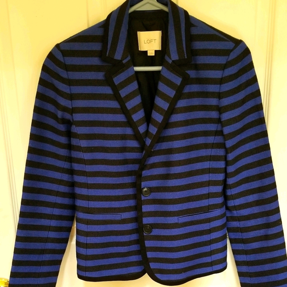 LOFT Striper Blazer Blue and Black